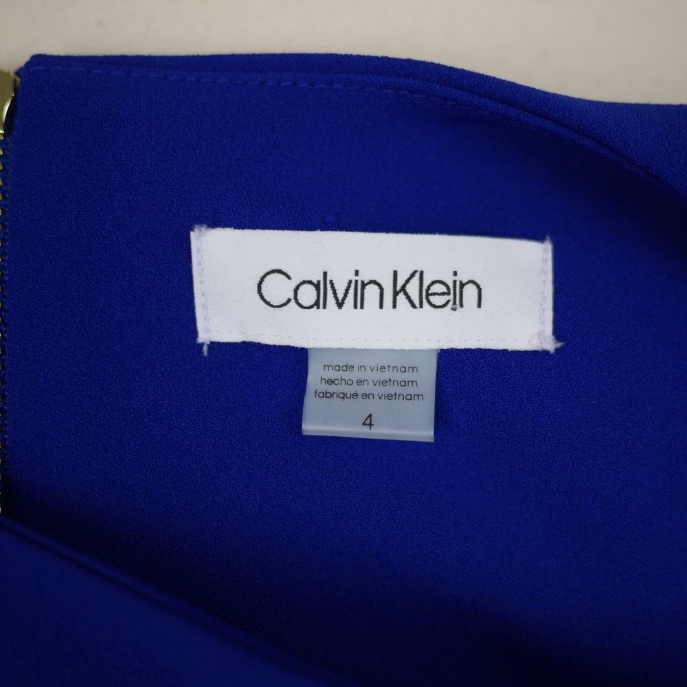 CALVIN KLEIN Women's 4 Cobalt blue sleeveless stretch dress ruffled hem knee lth - Picture 9 of 10